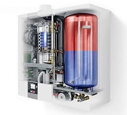 Gas-Brennwertgerät mit Speicher im Schnitt